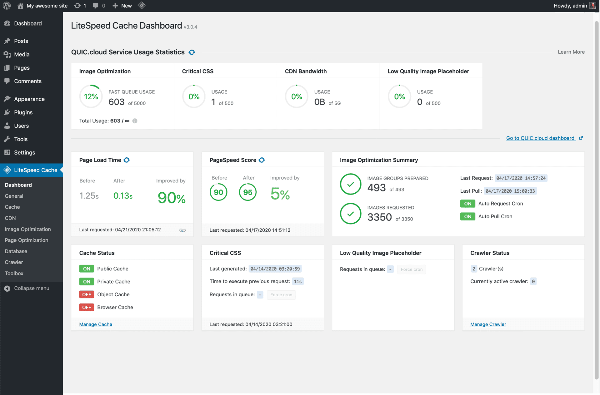 LiteSpeed Dashboard